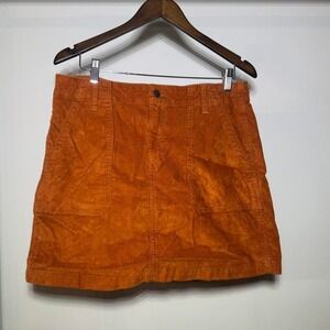 Orange Corduroy Mini Skirt With Pockets Size 12 Boho Western Festival Spring